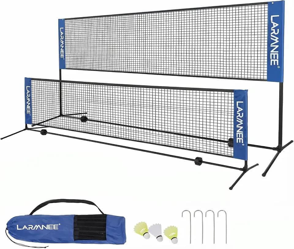 LARMNEE Badmintonnetz, Volleyballnetz, Federballnetz, 3-Fach-Höhenverstellbar 107/120/155cm, Tragbares Set für Tennis, Badminton oder Volleyball, für Garten, Indoor, Outdoor
