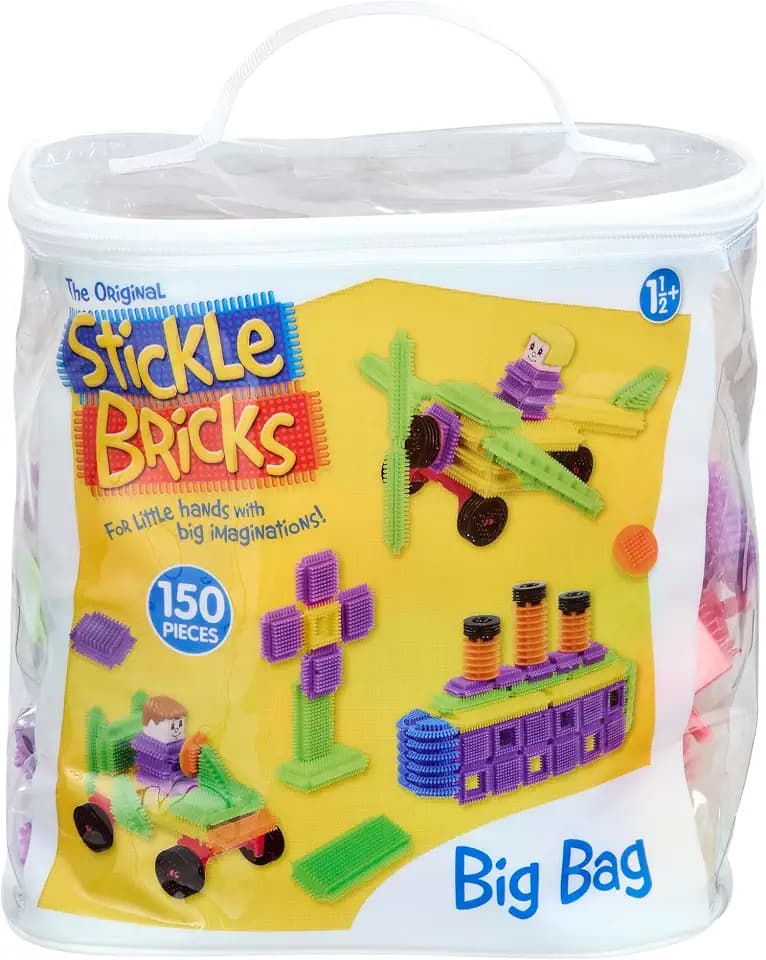 Stickle Bricks Big Bag – Kleinkinder-Bausteine zum Stecken & Stapeln in bunten Formen & Farben – kreatives Spielen mit STEM-Lernspaß – Tasche inkl., ab 18 Monaten