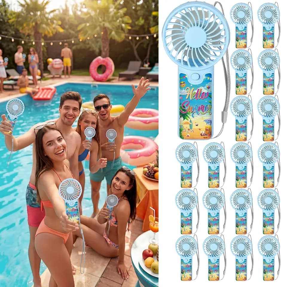 Tuanse 24 Pcs Hello Summer Fans Bulk Mini Portable Handheld Personal Battery Powerful Small Pocket Fan for Summer Party Favors Decors Gifts 24 Guests