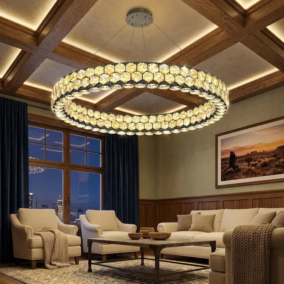 Modern Ring Chandelier Crystal Chandeliers for Dining Room Round Ceiling Light Fixture for Living Room Bedroom Lighting LED Dimmable with Remote Ring Lights Black