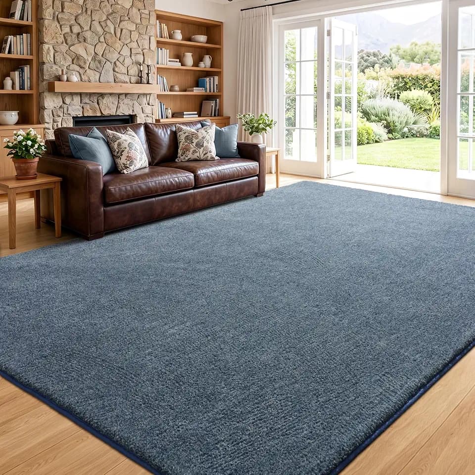 Blue Thick Memory Foam Rugs Living Room Area Rug Non-Shedding Carpet 8x10Ft