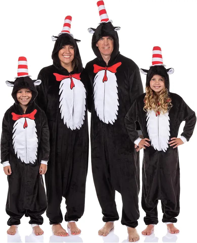 Dr. Seuss The Cat in the Hat Kigurumi Hooded Union Suit Costume One Piece Pajama