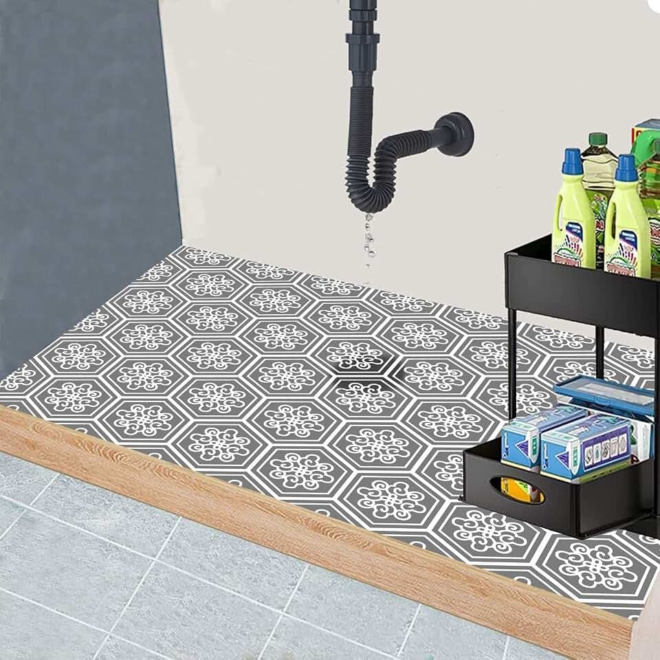 Under The Sink Mat, 24 X 36 in, Durable & Waterproof Premium Mats to Protect Kitchen & Bathroom Cabinets, Absorbent & Easy to Clean Shelf Liner, Grey