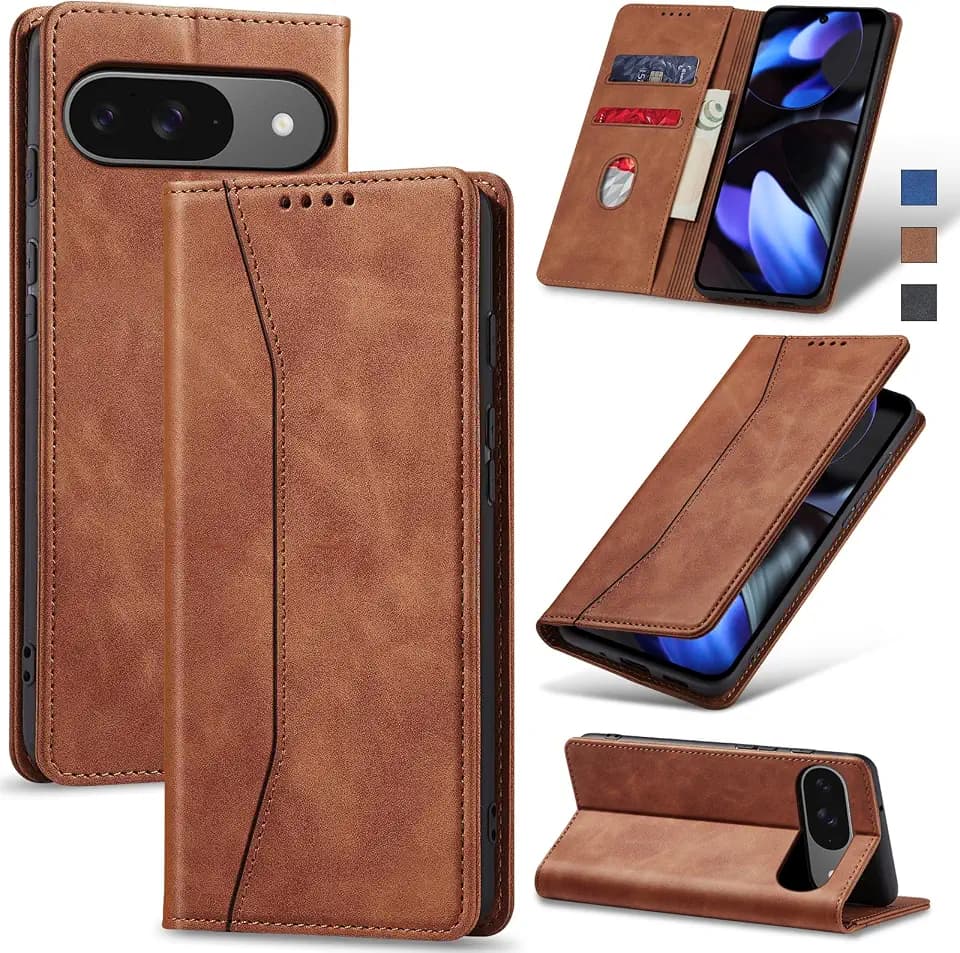 Jasonyu Flip Wallet Case for Google Pixel 9/9 Pro,Brown
