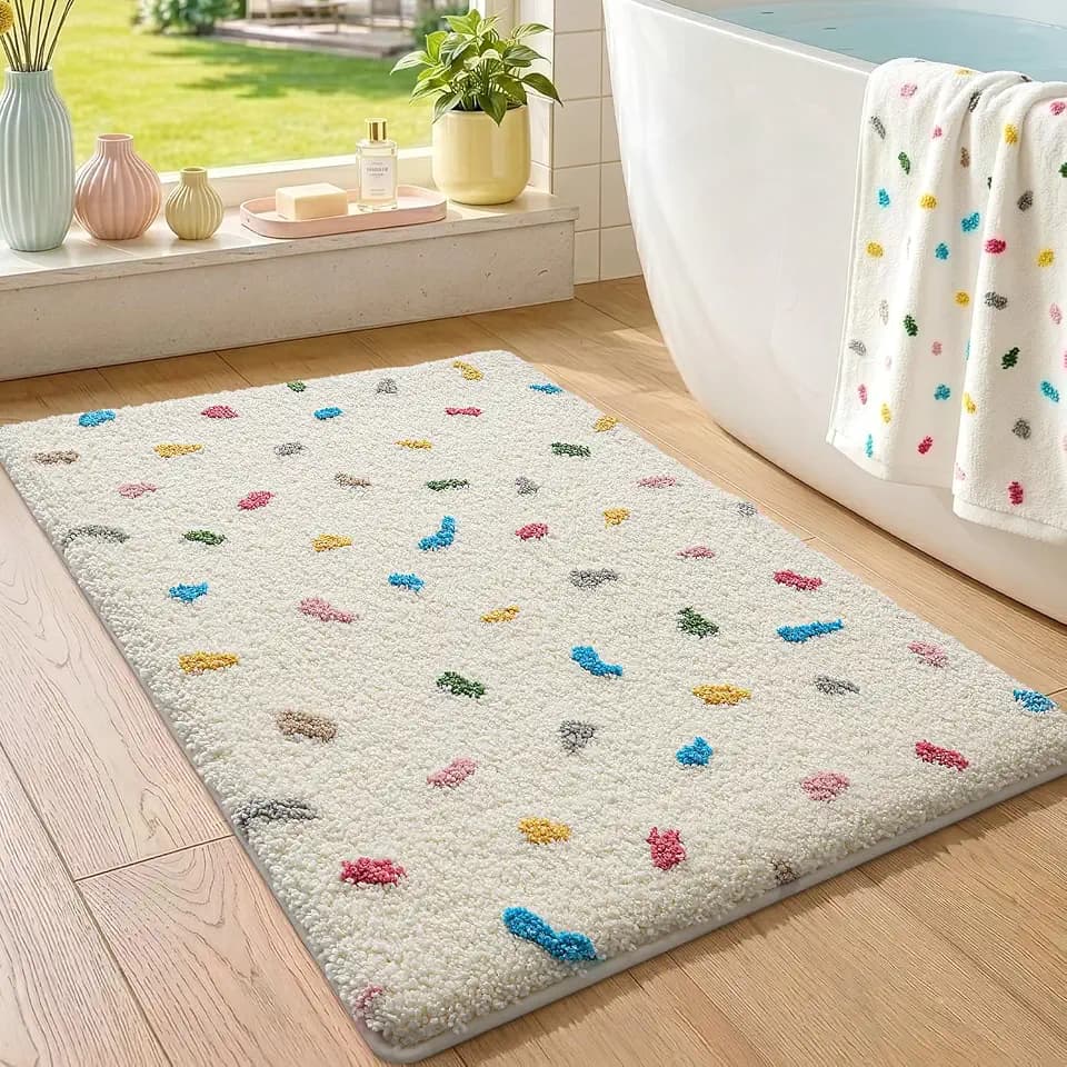 Color&Geometry Colorful Tufted Bath Mat,Kids Bath Rug with Floral Accents