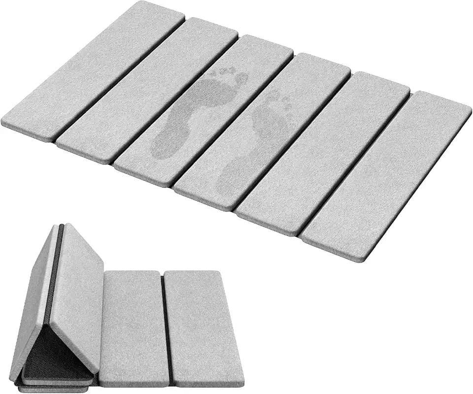 Luxspire Stone Bath Mat, Stone mat Bathroom Foldable 24x16 in, Light Gray