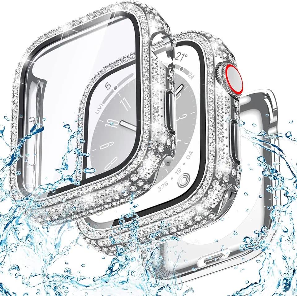 Bling Waterproof Case for Apple Watch Screen Protector 44mm Series 6/5/4/SE