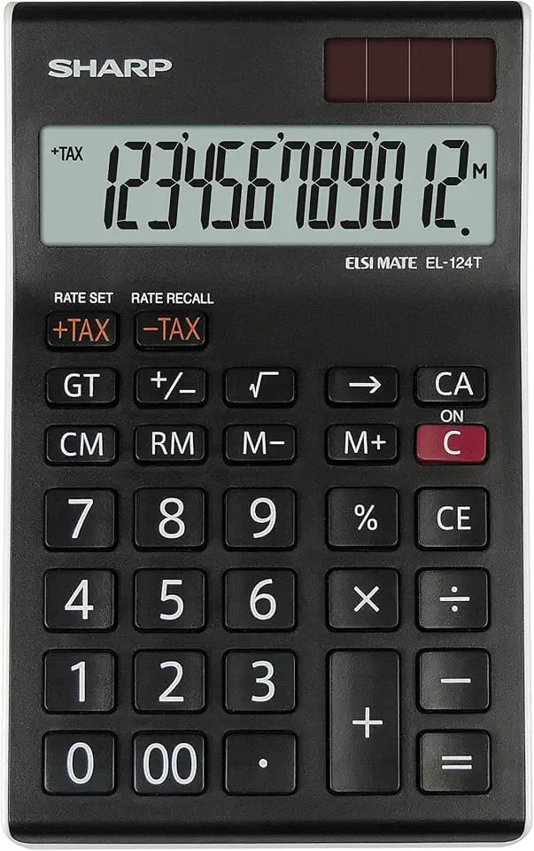 Sharp EL-124T WH Tischrechner (12 Stellen, Steuerberechnung, Solar- und Batteriebetrieb) Schwarz