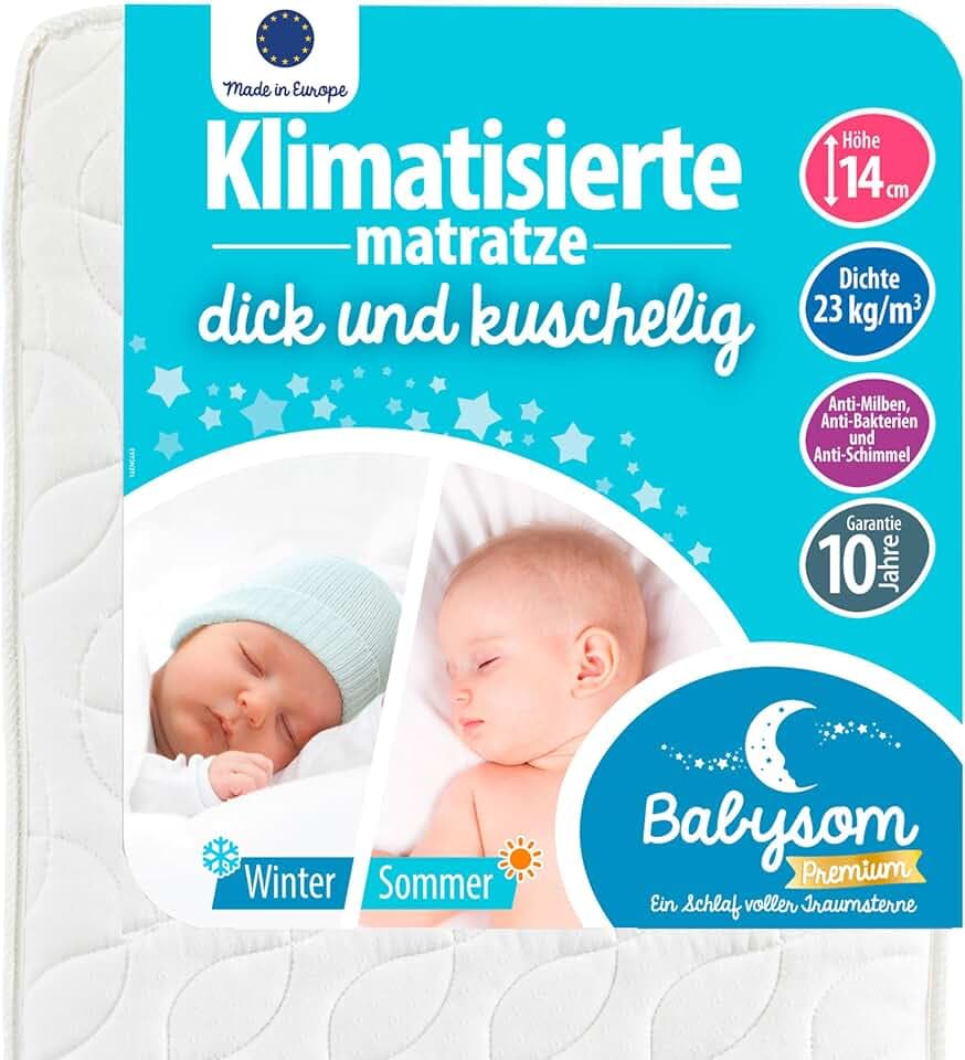 Babysom - Babymatratze - 60x120cm | Kindermatratze Sommer/Winter - Atmungsaktiv - Luftdurchlässiger Kaltschaum - Höhe 14cm