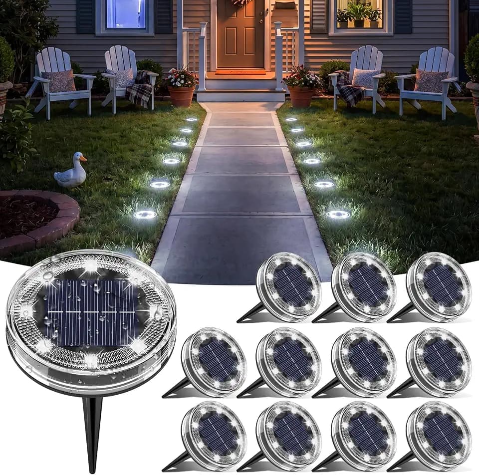 vighep 12 Pack Solar Ground Lights, 2.8 inch Flat Solar Light Outdoor Waterproof, Anti Rust, Low Profile Led Solar Powered Disc Lights Landscape Lighting for Yard,Walkway,Lawn,Path - Cool White