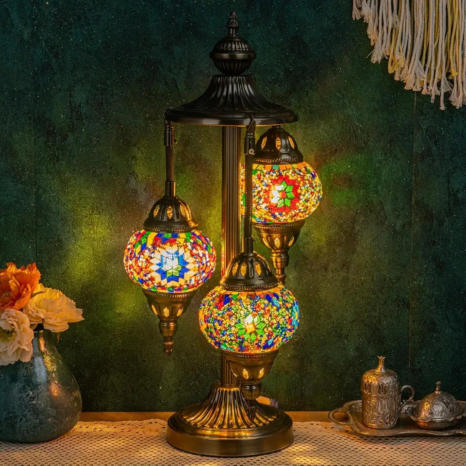 Marrakech 23" Turkish Mosaic Lamp Handmade 3 Globes Moroccan Table Lamp