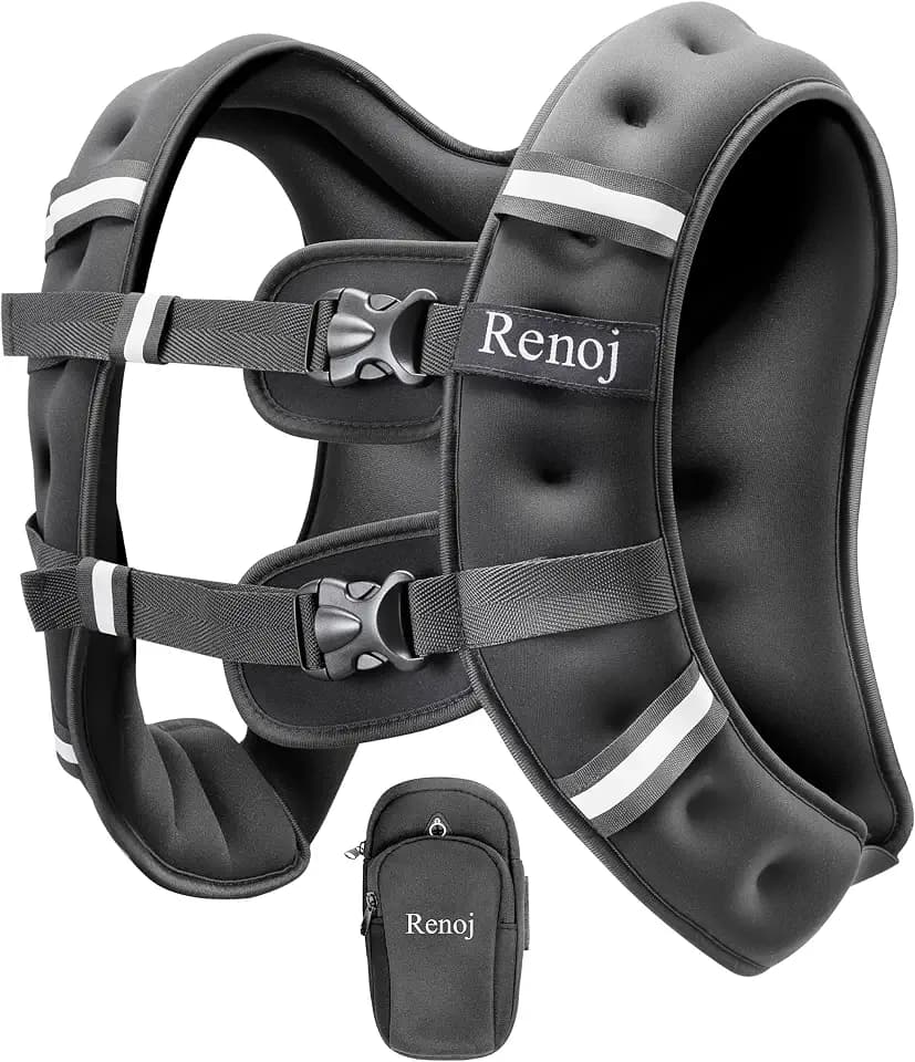 Renoj Weighted Vest for Women Men: Available in 6lb/8lb/10lb/11lb/12lb/14lb/16lb/20lb Fixed Weights for Walking, Running, Training, Exercise, Weight Loss - With Reflective Strips and Storage Pocket