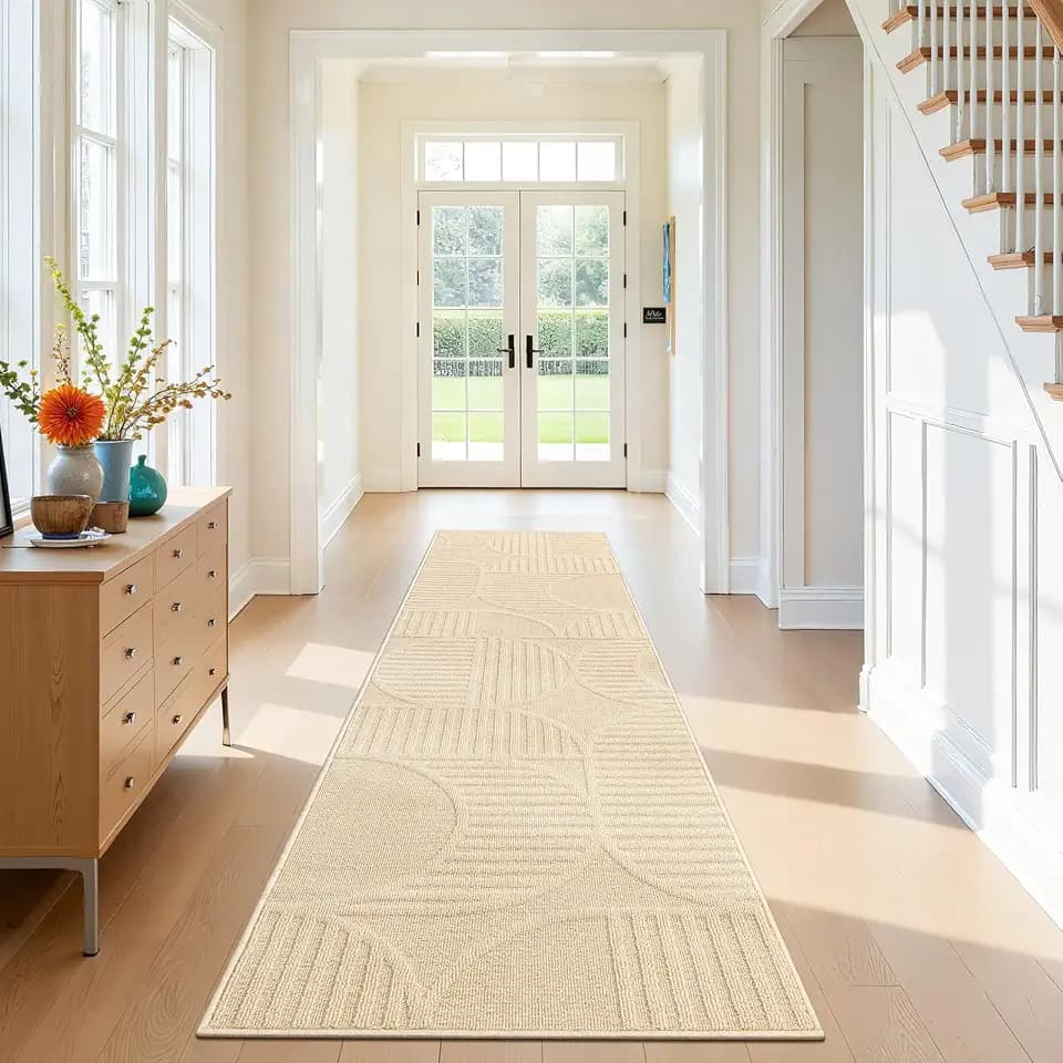 SHACOS Beige Läufer Flur rutschfest 60x300 cm, Waschbarer Teppich Läufer Lang Modern, Küchenteppich Küchenläufer Waschbar, Flurläufer für Eingang Küche Schlafzimmer