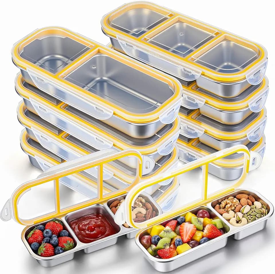 8 Pack Stainless Steel Snack Container Leak Proof Lid, Yellow