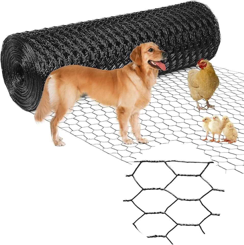 Premium Black Chicken Wire Fencing 48inx150ft, PVC Coated Chicken Wire, Poultry Netting, Galvanized Chicken Wire Barrier for Floral Arrangements/Craft Projects/Pet/Rabbit