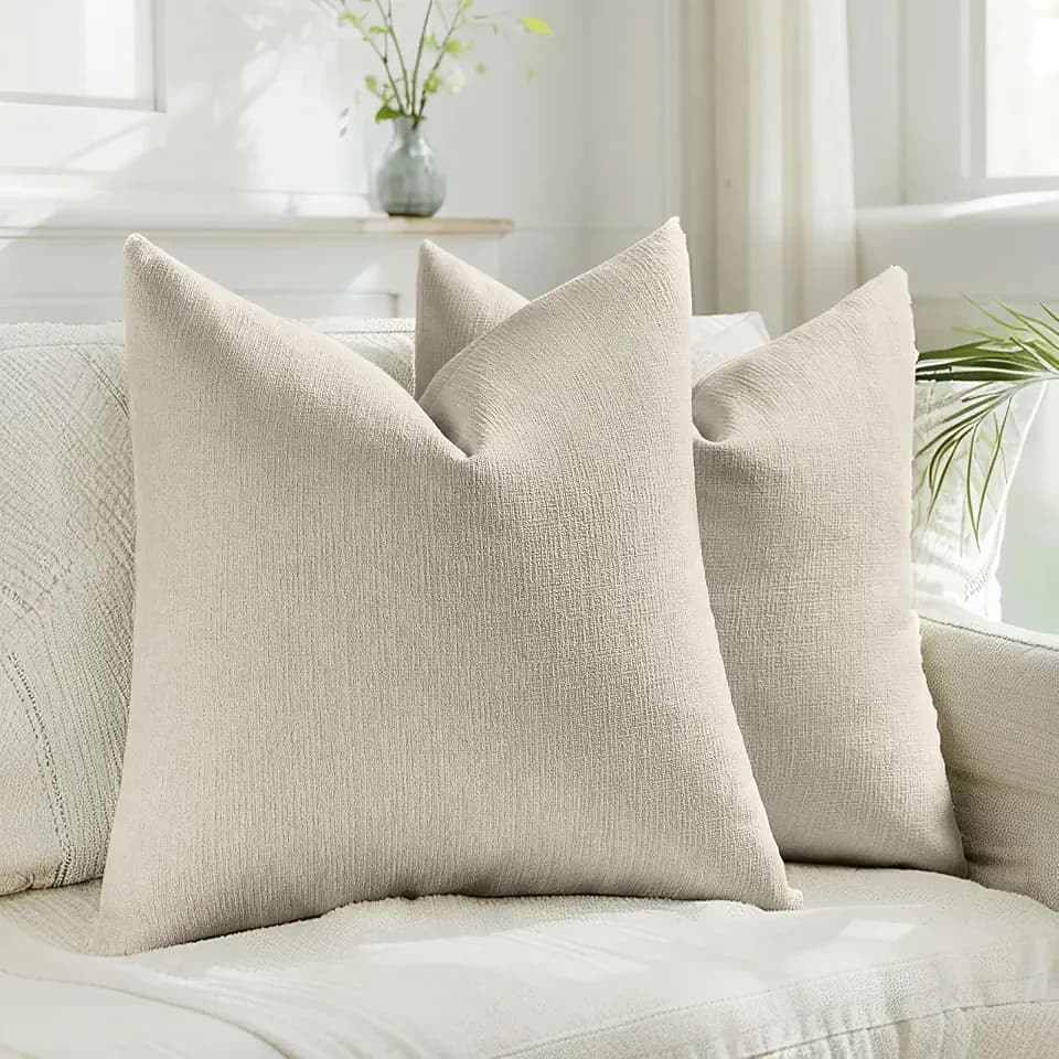 HAUSSY Pack of 2 Faux Linen Soild Throw Pillow Covers 22x22 Inch, Beige