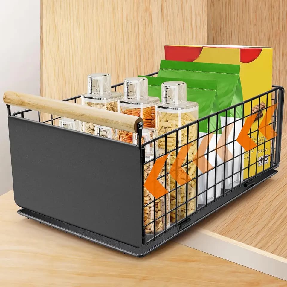 Ausziehbare Schublade Küche, Hochwertiger Karbonstahl Ausziehbarer Schrank Organizer, Ultraleise Teleskopschublade, 40cm x 23cm x 20cmGeeignet für Küche, Bad, Speisekammer