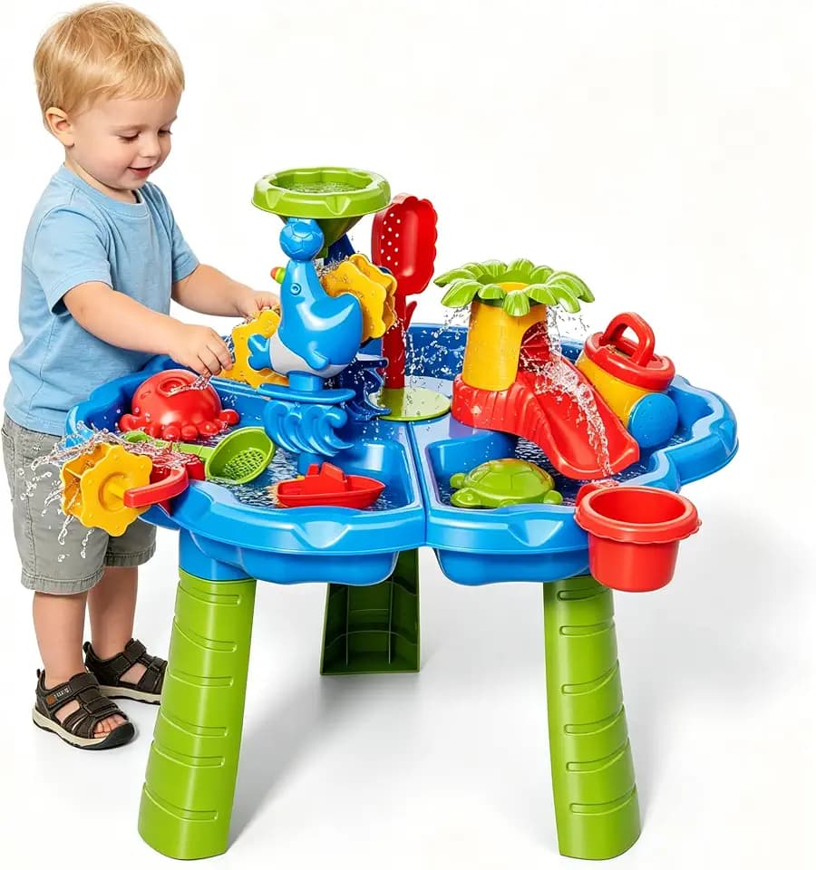 3 in 1 Water Table for Toddlers 1-3 Years, Kids Summer Activity Sensory Play Outdoor Beach Backyard Sand Water Table Toys for Toddlers 18M+, Birthday Gift Toys for Boys Girls