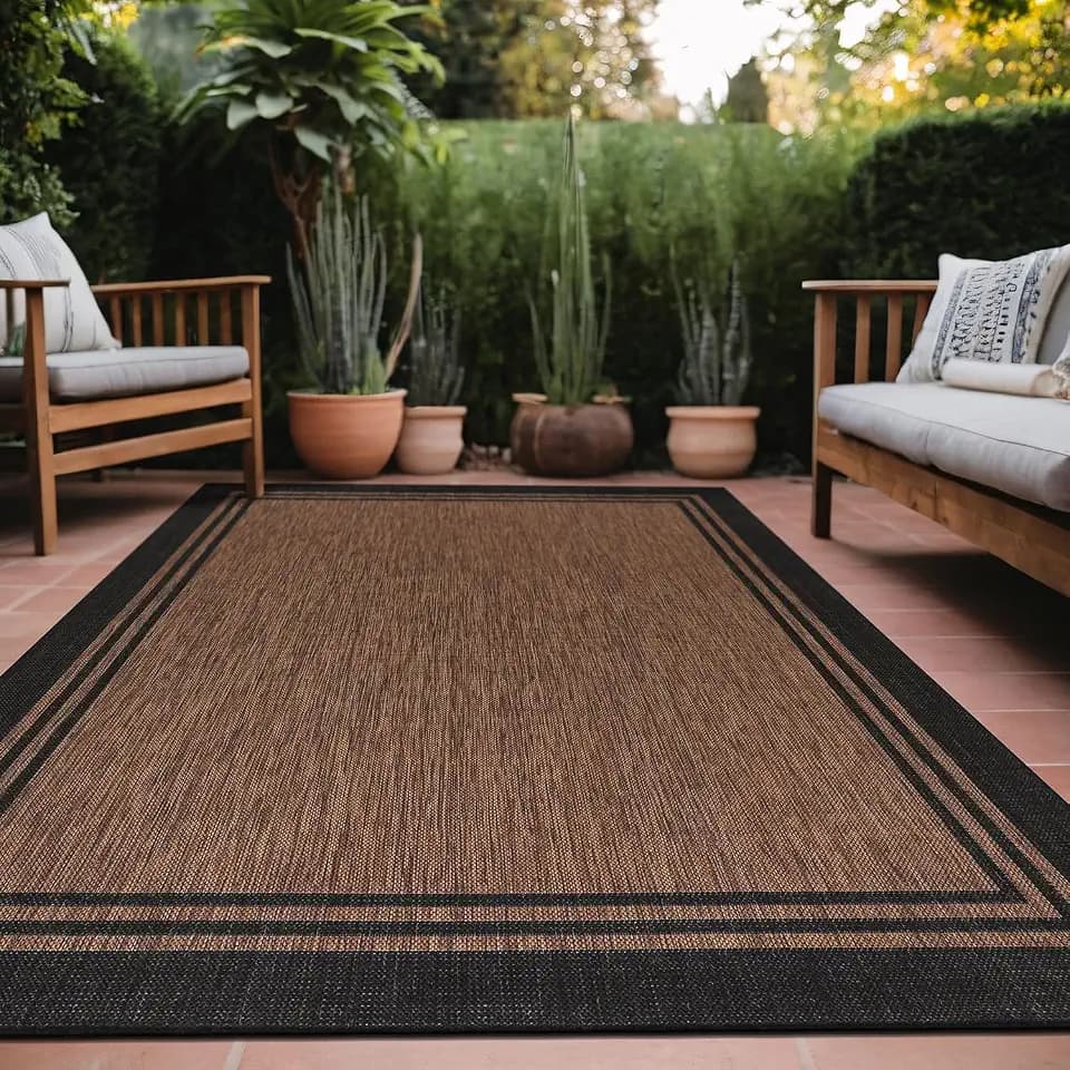 Luul Home Bordered Outdoor Rug 9x12 Washable Outside Carpet for Indoor Patio Porch Waterproof Easy Cleaning Non Shedding Area Rugs Nut Brown 9 x 12
