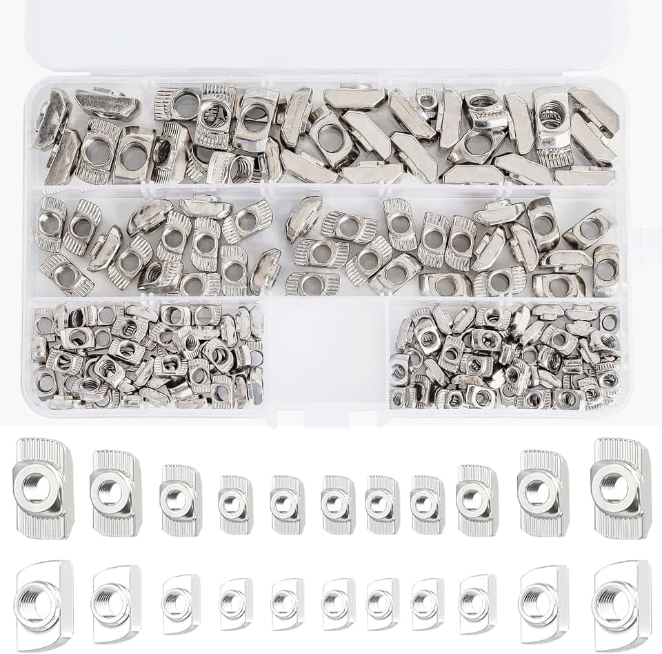 DesertBoy 170 Stück M4 M5 M6 M8 Hammermutter Nutensteine T Nut Muttern Hammerkopf Befestigungsmutter T Nutmuttern Sortiment Kit Nutsteine Set Kohlenstoffstahl T-Slot Nutmuttern T-Nutensteine