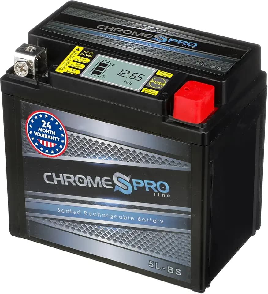 Chrome Pro iGel YTX5L-BS Battery – 70 CCA, Gel Electrolyte, LCD Display, 12V 4Ah – Fits ATV, Motorcycle, Scooter, Jet Ski, Dirt Bike, UTV, Snowmobile & More – T3 Nut & Bolt Terminal