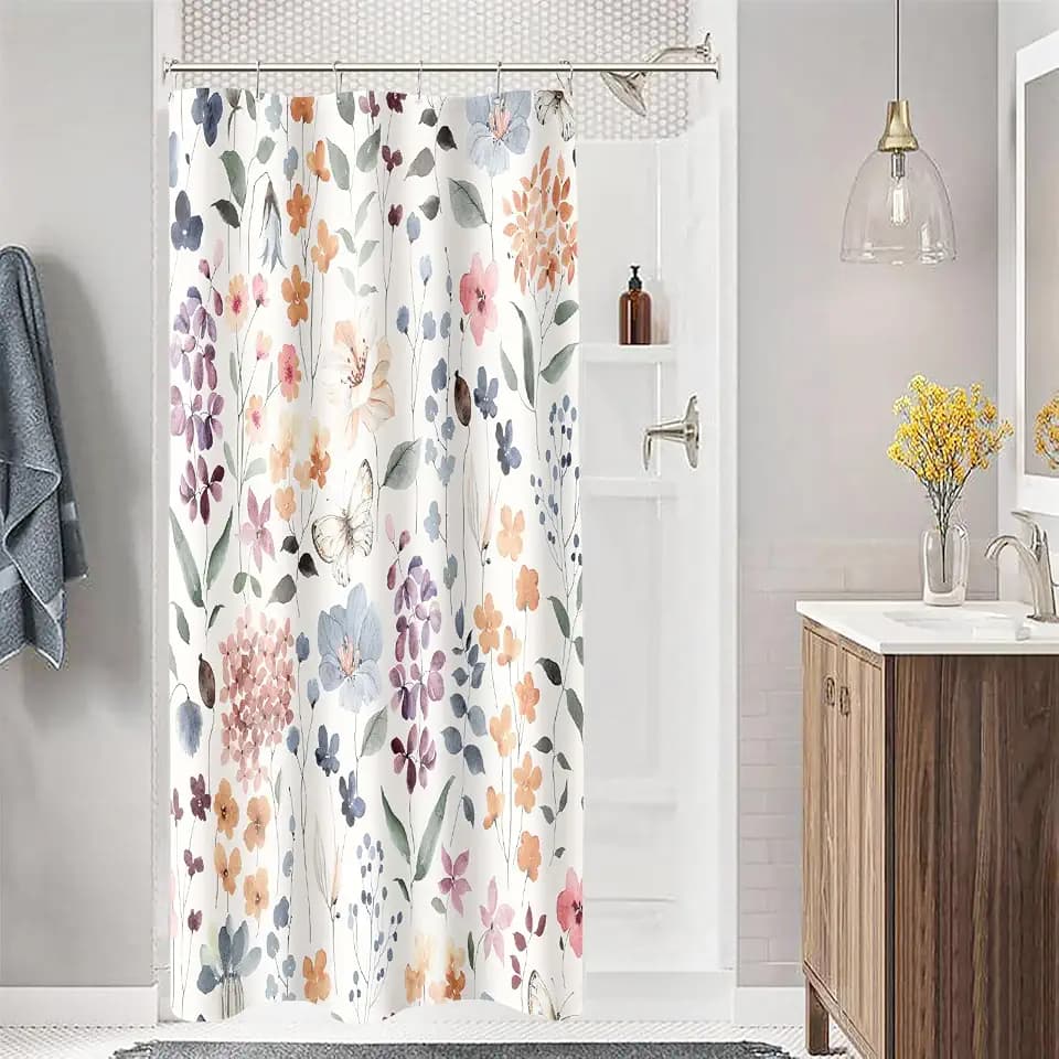 Small Stall Shower Curtain 36 x 72 Inch, Half Narrow Cute Floral Decor