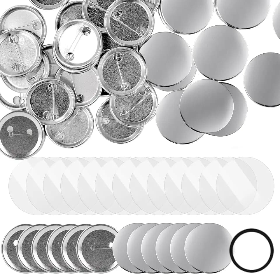 200 Sets blanko Knopf-Abzeichen, 40 mm, runde Metallknopfschalen mit Anstecknadel-Rückseite und transparenten PVC-Folien, DIY-Set für Kleidung, Taschen, Abschlussfeier, Geburtstag, Basteln, Geschenke