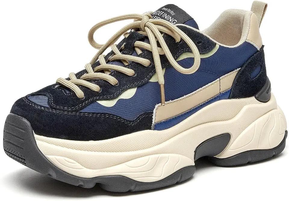 BEAU TODAY Womens Chunky Sneakers, Chunky Shoes for Women, Lace up Comfortable Fashion Dad Sneaker
