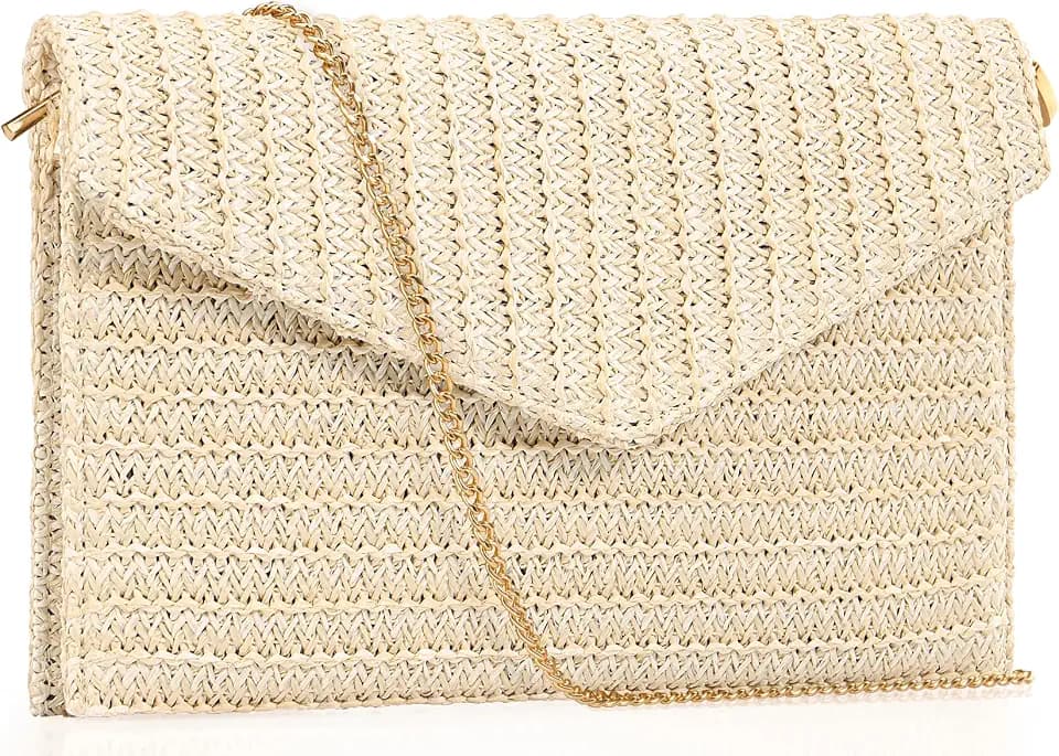 Summer Woven Straw Clutch Purse for Women,Elegant Beach Crossbody Bag, Boho Evening Handbag