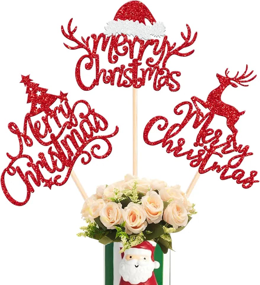 12 Pack Merry Christmas Party Decorations, Xmas Tree Santa Hat Deer Centerpiece Sticks, Christmas Theme Table Toppers Decorations for Winter Xmas Holiday Birthday Party Decorations