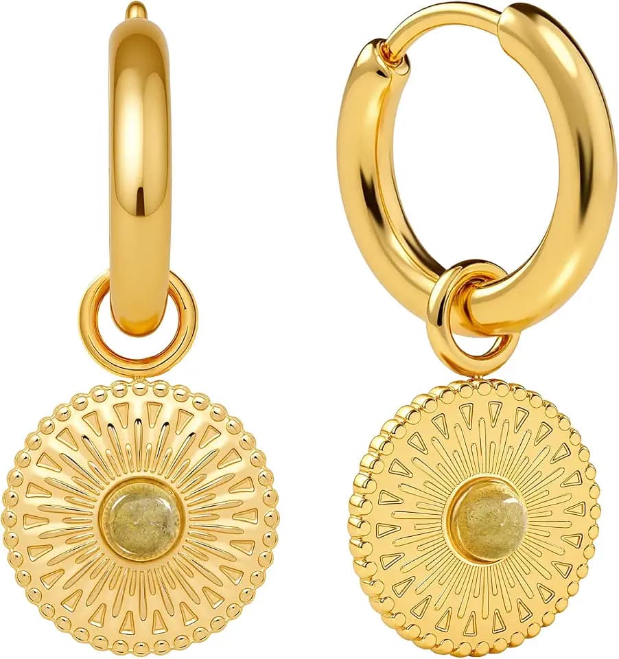 Creolen aus Edelstahl Ohrringe (Gold, Silber) - Creolen gold mit Anhänger (1,5cm Durchmesser) Ohrringe gold Creolen mit Mandala Coin - wasserfest und hautfreundlich - Modell Mancora