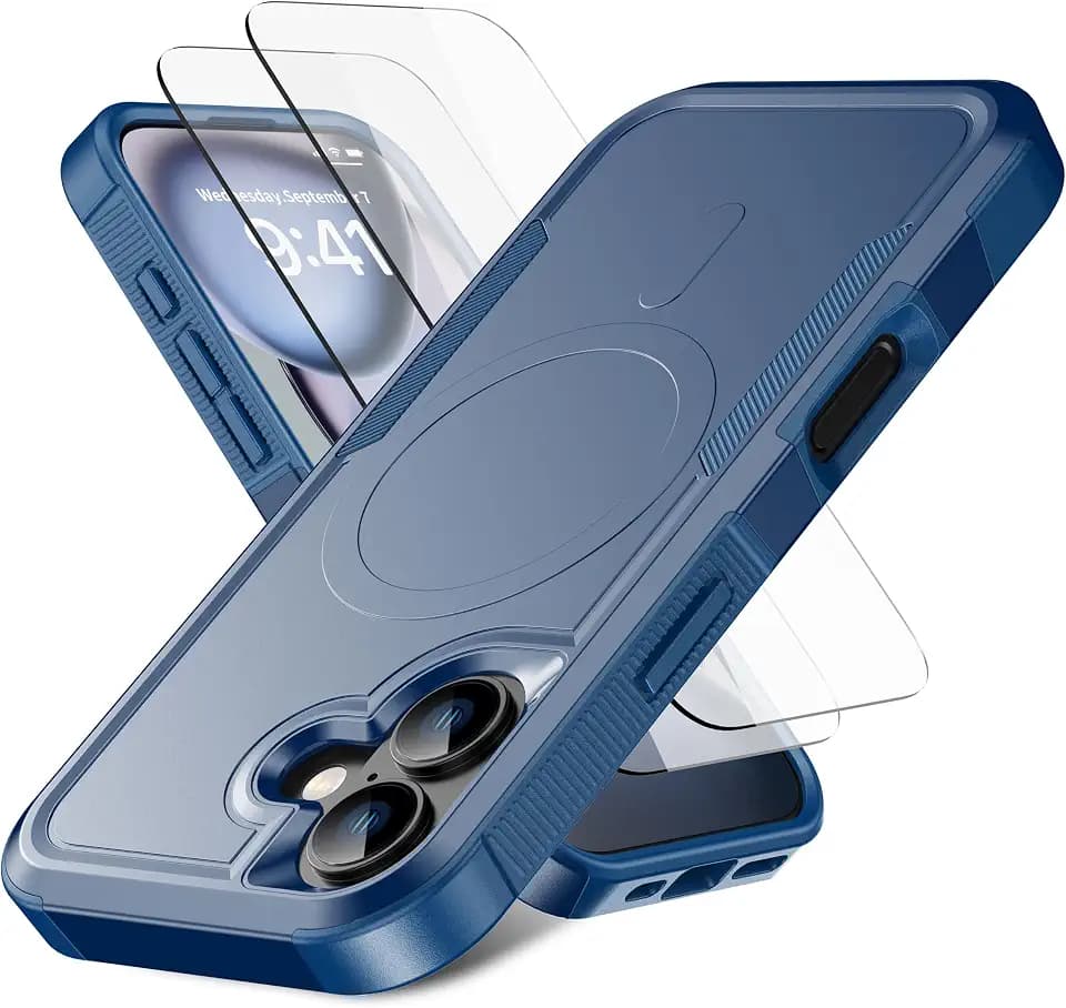 for iPhone 17 Case [Shockproof] [Dropproof] [Heavy Duty Protection] [with Screen Protectors] Rugged Slim & Tough Non-Slip Protective Dual-Layer Phone Cover, Capri Blue