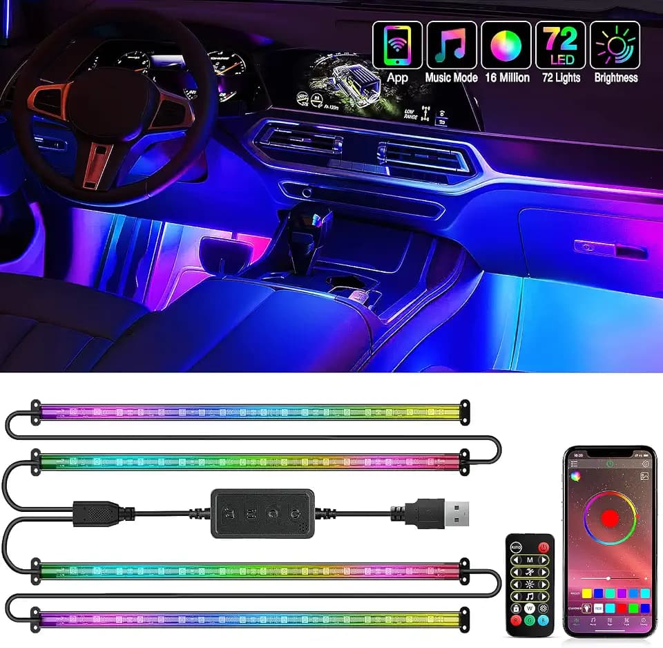 Nilight 4PCS USB Car Interior Lights Dream Color App and Remote Control