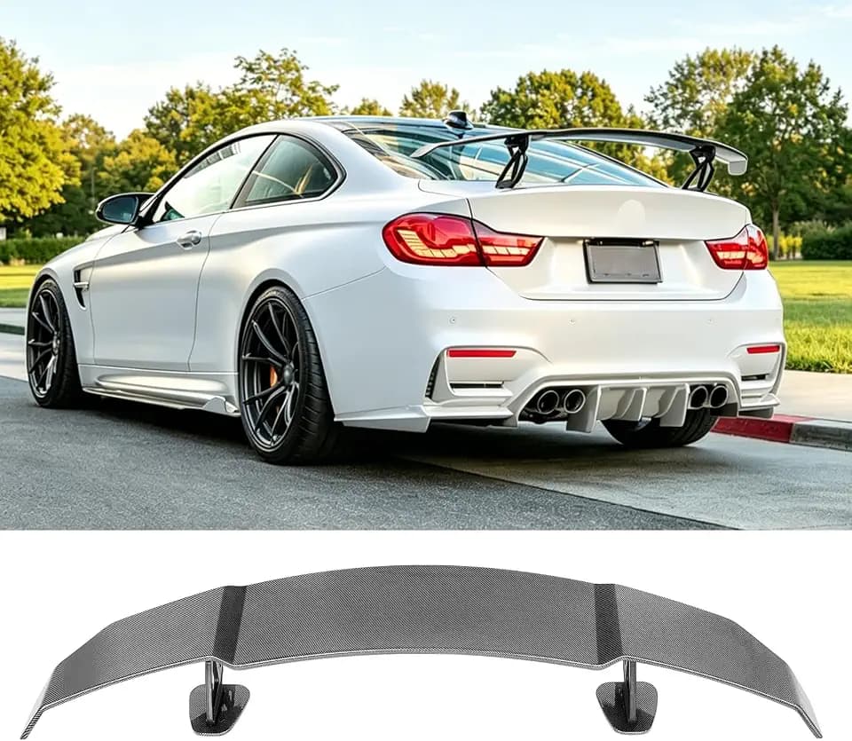 57inch GT Wing Rear Spoiler Carbon Fiber Universal Rear Spoilers Racing Lightweight Trunk Spoiler Height Adjustable,Compatible with Mustang,Corvette,Camaro,Hyundai