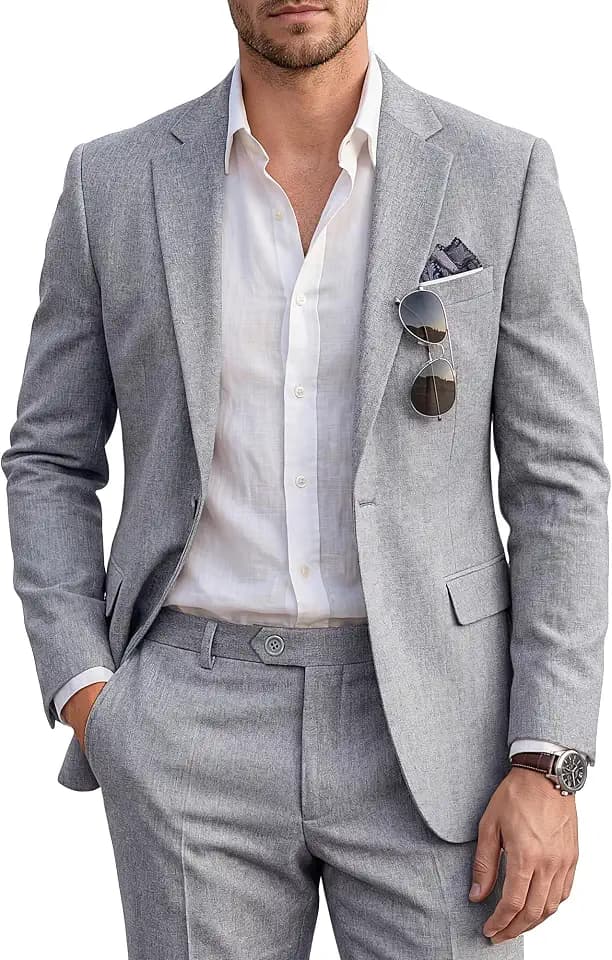 WULFUL Men's Slim Fit 2 Piece Suit, One Button Solid Blazer Business Party Jacket Pants Set