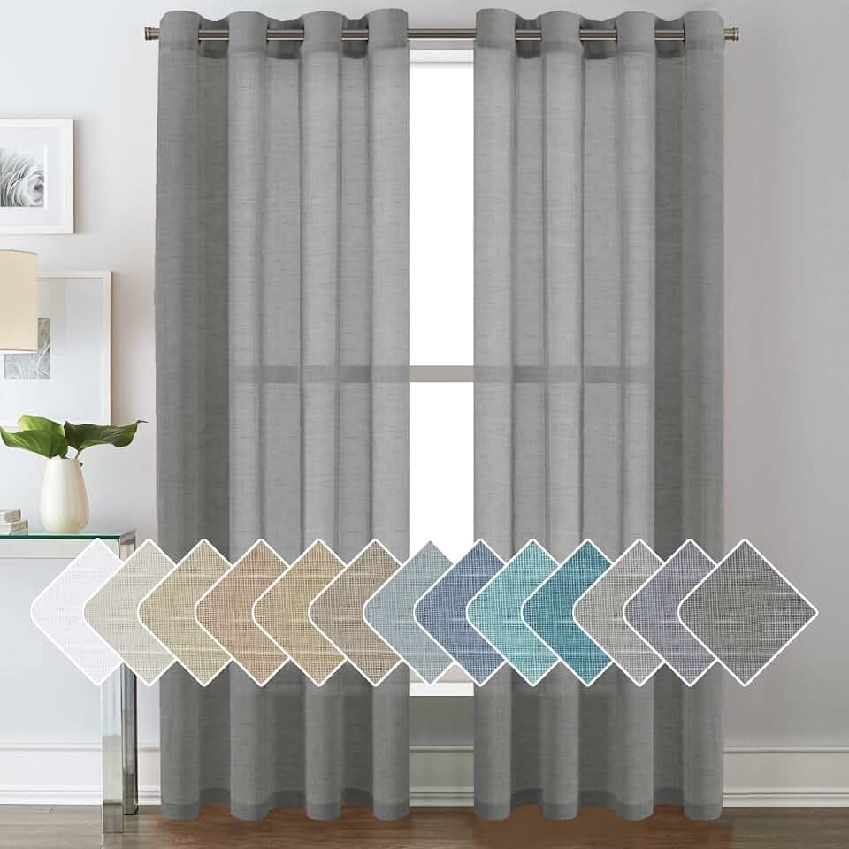 H.VERSAILTEX Charcoal Grey Linen Sheer Curtains 84" 2 Panels Grommet