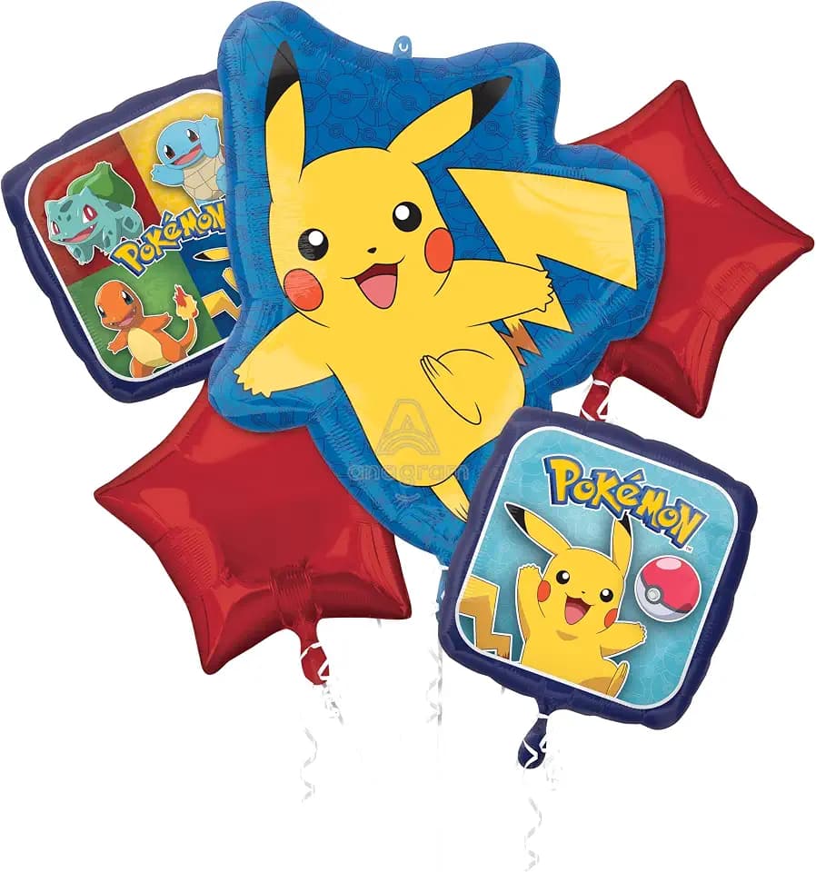 Anagram Pokémon Foil Balloon Bouquet 5 Piece Set – Perfect for Kids’ Birthdays and Themed Parties