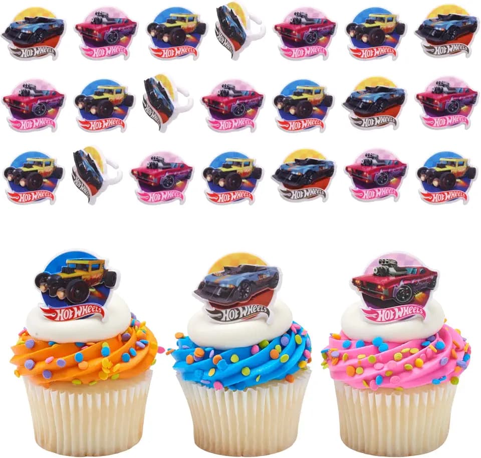Hot Wheels™ Car Epic Stunt Cupcake Decoration Toppers | 24 Pack Cake Rings