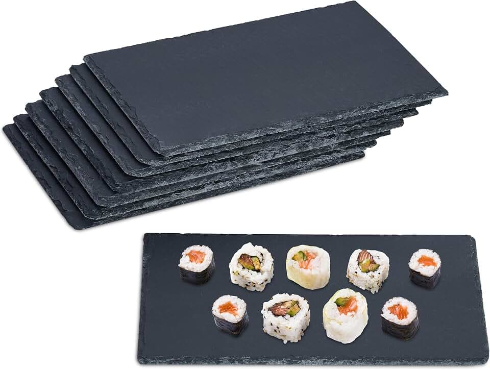 Relaxdays Schieferplatte, 8er Set, rechteckige Servierplatte, 26 x 16 cm, für Käse, Sushi, Desserts, Buffet, anthrazit