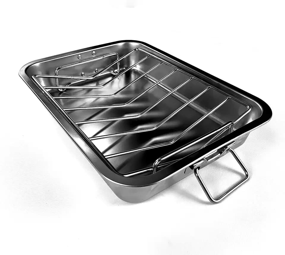 16" Premium Edelstahl-Bratform-Set mit Back- & V-förmigen Rosten – Robust, Gesund & Spülmaschinengeeignet für Truthahn, Huhn