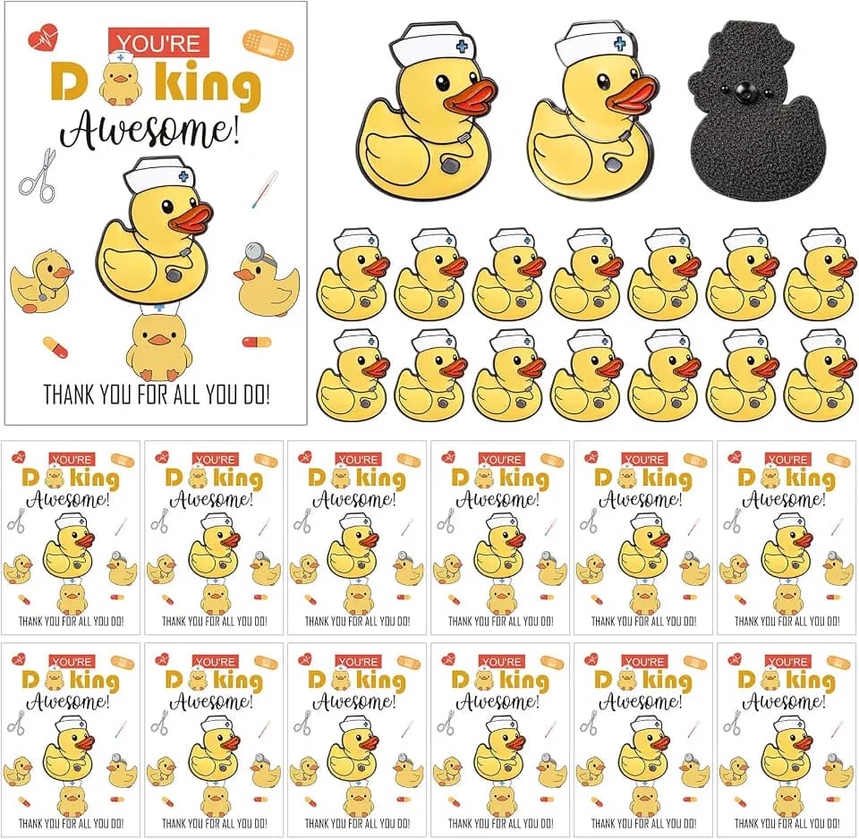 24 Set Ma Week Gifts Bulk Nurse Duck Pins and Cards