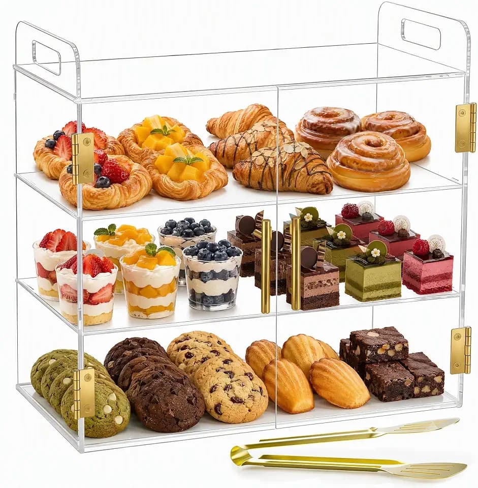 3-Tier Acrylic Bakery Display Case, Countertop Pastry Box