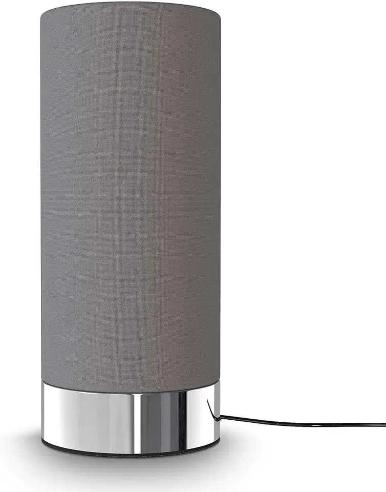 B.K.Licht - Nachttischlampe mit Touch, Dimmbar, E14 Fassung, Zylinder Stoffschirm, Tischlampe, Lampe, Nachttischleuchte, Tischleuchte, Bürolampe, Leselampe, Leselicht, 24,4x11 cm (DxH), Chrom-grau