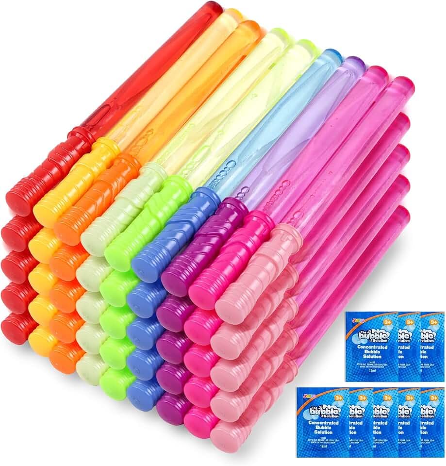 JOYIN 45 Packs Big Bubble Wand Set with Concentrated Solution Refills, 14.6" 9 Colors Giant Bubble Wands for Summer Toy Party Favors Kids Birthday Pool Indoor and Outdoor Activities