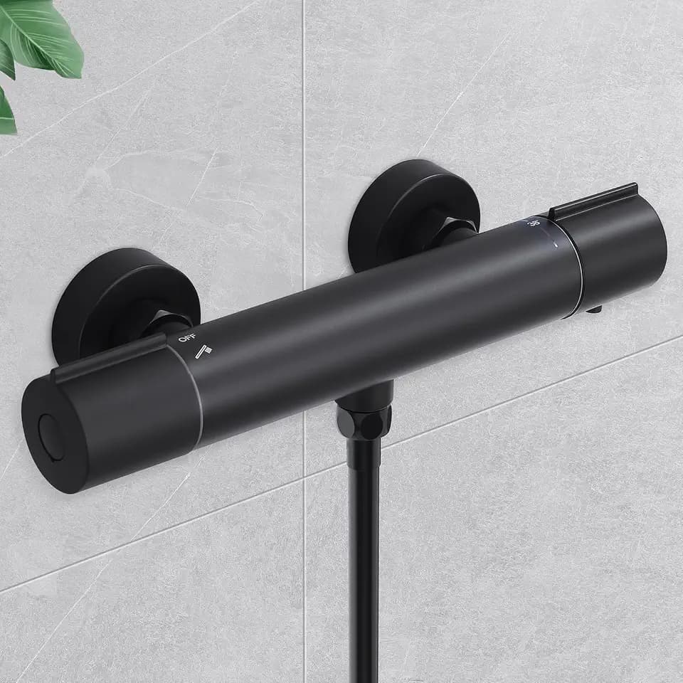 HOMELODY Duscharmatur mit Thermostat Schwarz - Aufputz Mischbatterie Dusche