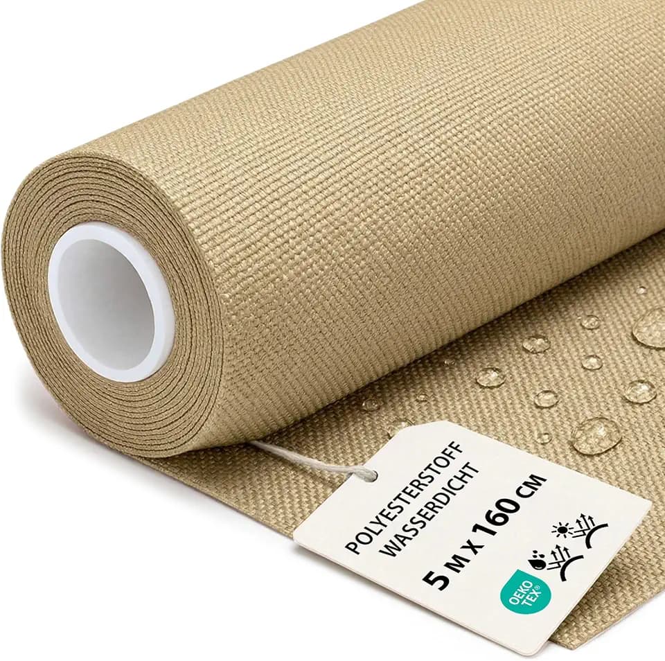 Polyesterstoff wasserdicht Stoff Meterware 5 m x 160 cm - markisenstoff markisenstoffe canvas und polsterstoff möbelstoff futterstoff segeltuch und vorhangstoff Beige oeko-tex-zertifikat
