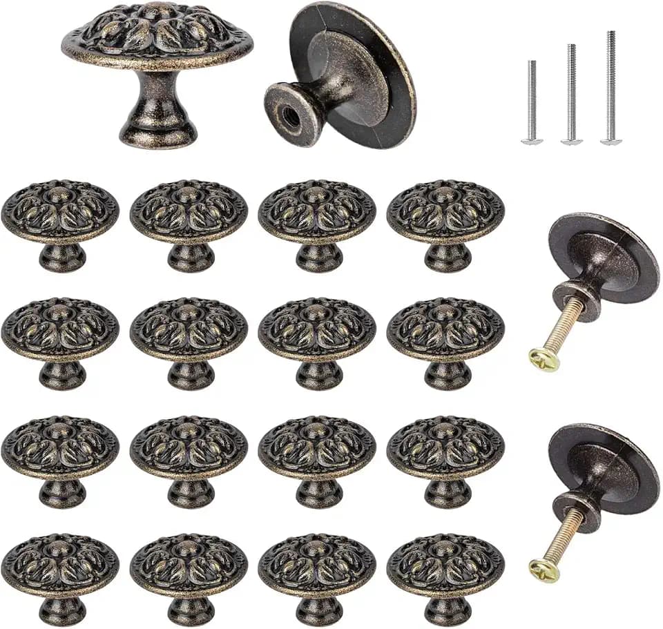 Vintage Oil Rubbed Cabinet Knobs 20 Pack Bronze Floral