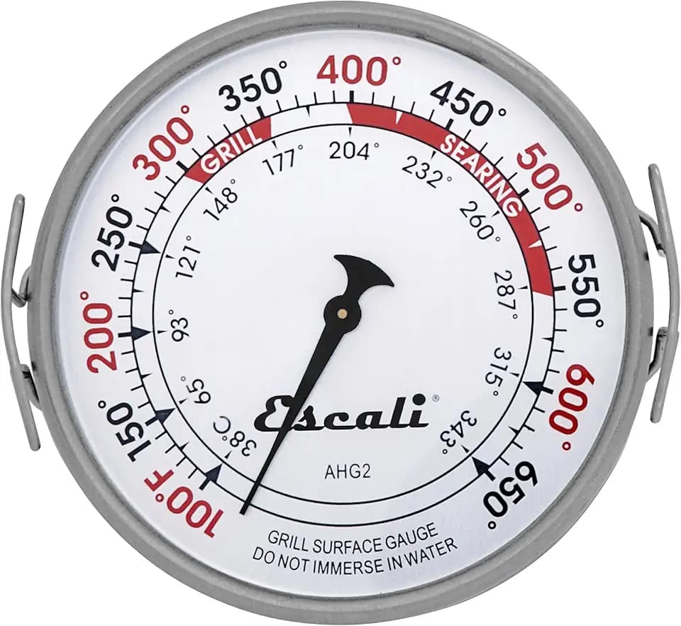 Escali AHG2 Stainless Steel Extra Large Direct Grill Surface Thermometer, Searing Temperature Zones 100-600F Degree Range