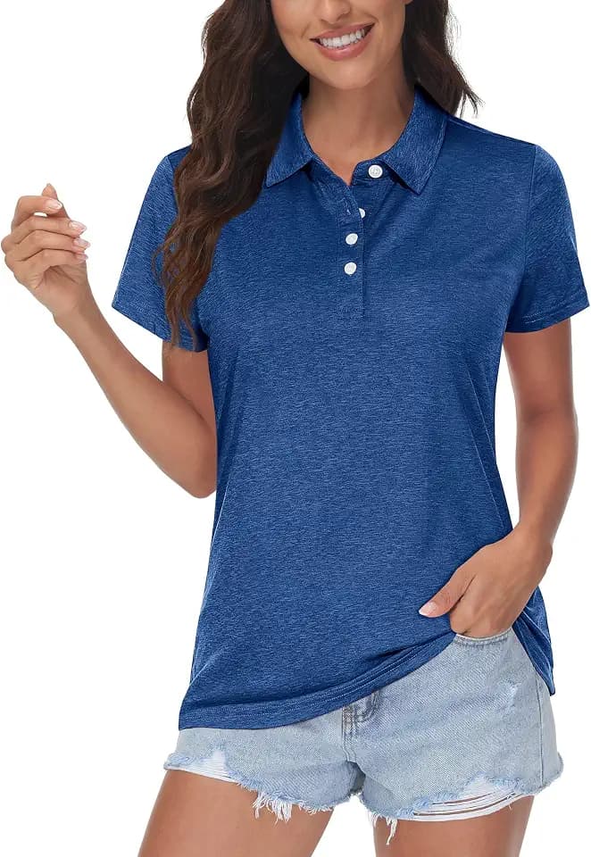 MAGCOMSEN Damen Poloshirts Kurzarm Polohemd Schnelltrocknend Golf Tennis Shirts Leicht Sport T-Shirts Sommer Meliert Tops Atmungsaktiv Fitness Laufshirts mit 1/4 Knopfleiste