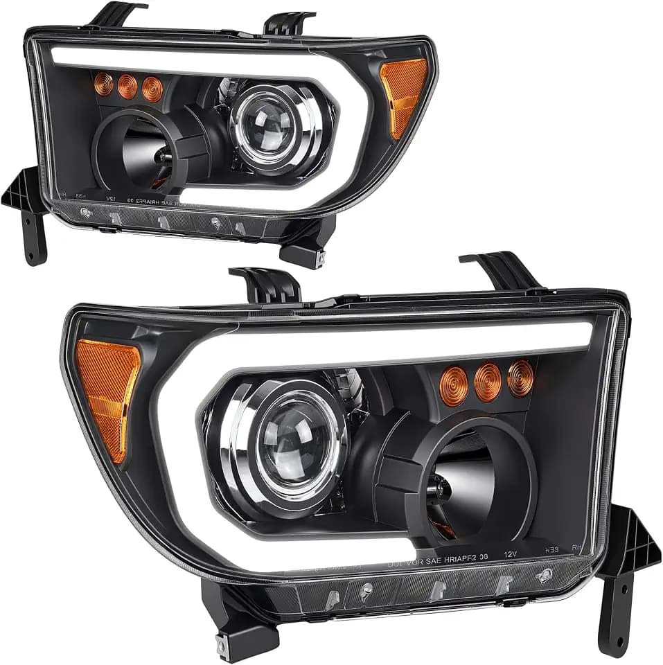 DWVO Projector Headlights Compatible with 2007-2013 Tundra LED DRL Black